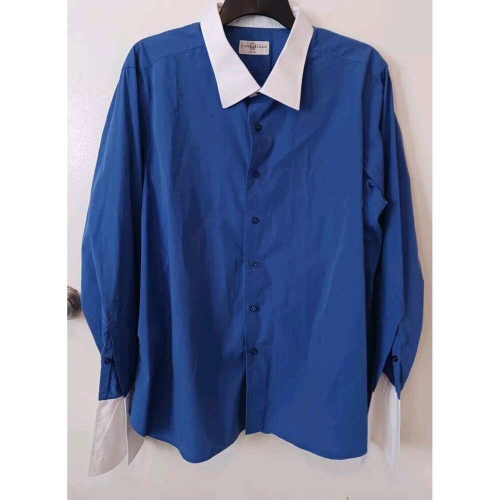 John Craig Dress Shirt Mens Large/ XL  Long Sleeve Blue Designer USA Made